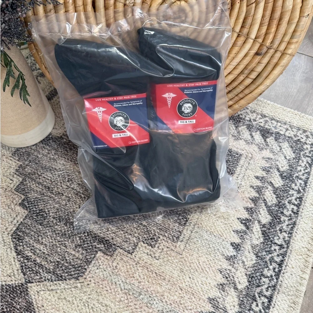 New Men’s Diabetic Black Medical Crew Socks 6 Pairs Big & Tall Cotton Nonbinding